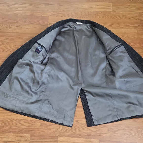 VTG 70s Centura The Broadway Wool Gray Houndstooth Blazer Sport Coat Jacket, 42R - Picture 10 of 16